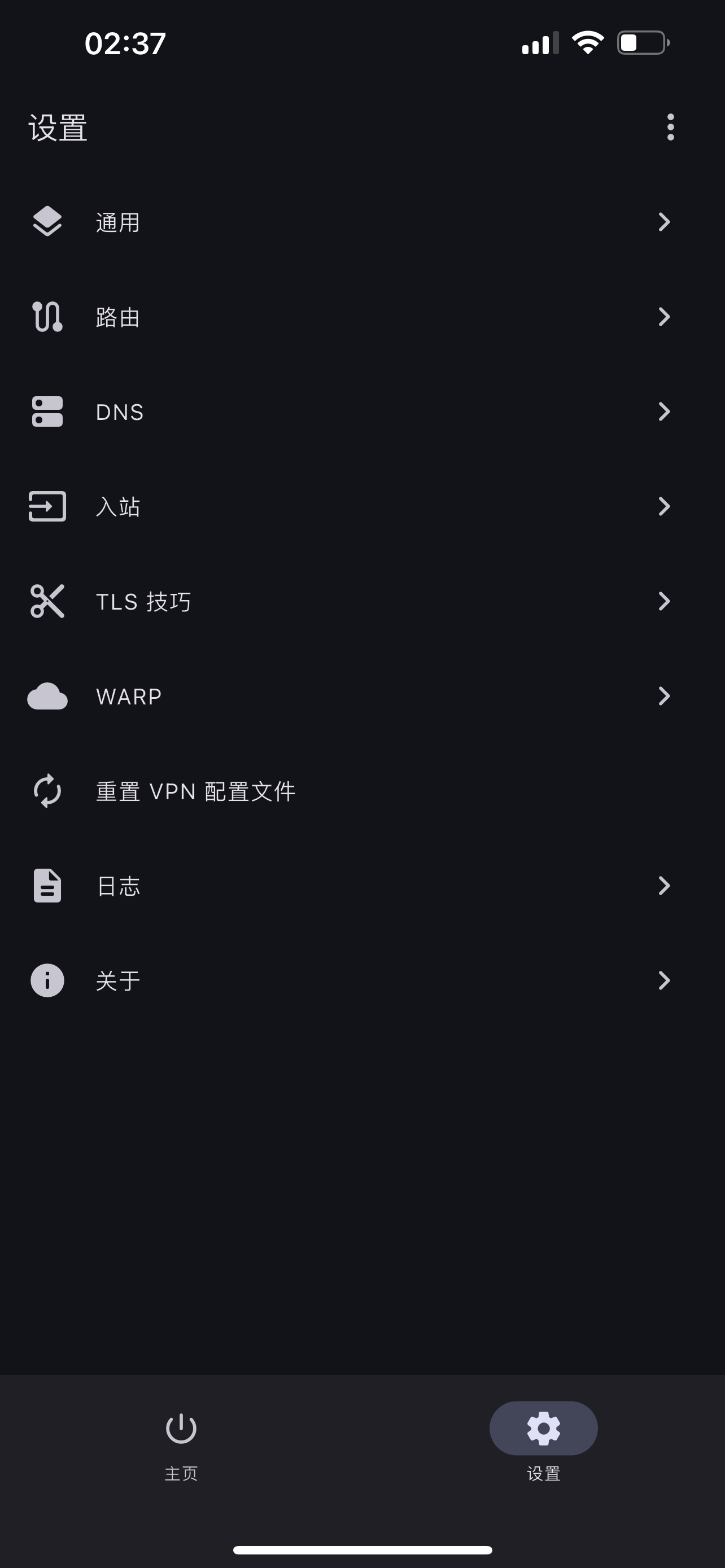 Hiddify 设置页面
